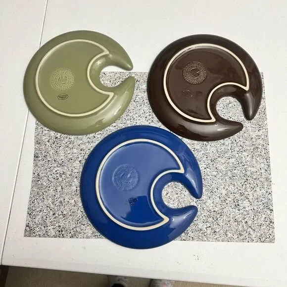 LONGABERGER Woven Traditions Wine Dine Plates 3 Pc Sage Chocolate Cornflower NEW